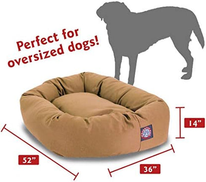 Majestic Pet 52 Inch Bagel Calming Dog Bed Washable – Cozy Soft Round Dog Bed with Spine Support for Dogs to Rest their Head - Fluffy Donut Dog Bed 52x35x11 (Inch) - Round Pet Bed X-Large – Khaki