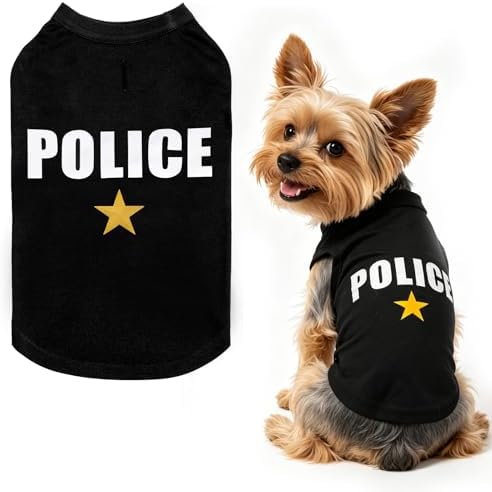 BINGPET Police Dog Shirt, Soft Cotton Puppy T-Shirt, Halloween Cop Costumes