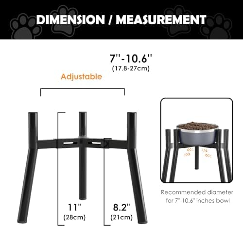 SHAINFUN Adjustable Dog Bowl Stand, Tall Elevated Feeder for 7-10.6" Bowls, Metal Single Raised Holder, 11" Tall (Bowl Not Included)