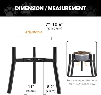 SHAINFUN Adjustable Dog Bowl Stand, Tall Elevated Feeder for 7-10.6" Bowls, Metal Single Raised Holder, 11" Tall (Bowl Not Included)