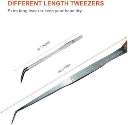 2 Pack Aquarium Tweezers, 18.9 & 10.5 Inch Stainless Steel Feeding Tongs