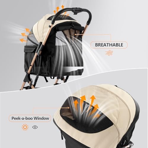 Pet Stroller for Small Medium Dogs Cats, Lightweight Foldable Dog Stroller with Leashes,Spacious Storage, Cup Holder for Puppy Senior Pets Walking,Vet Visits (Gray, Standard)