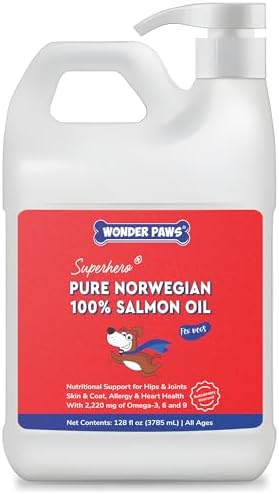 Premium Salmon Oil for Dogs– Pure Norwegian Salmon Oil High in Omega 3 EPA & DHA -Powerful Fish Oil for Dogs Skin & Coat, Hip & Joints, Allergies & Itchy Skin – Omega 3 Fish Oil for Dogs-128oz Liquid