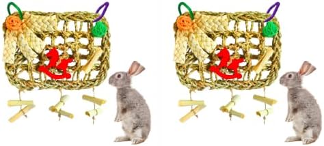 Rabbits Chew Toy,Bunny Cage Hanging Chew Toys and Treats,Grass with Sweet Bamboo for Guinea Pigs Chinchillas Hamsters Rats (Pack of 2)
