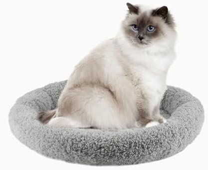 Round Cat Bed Washable Cat Donut Bed with Non-Slip Bottom Comfortable Soft Pet Bed for Indoor Cats/Gray (Diameter: 15.75")