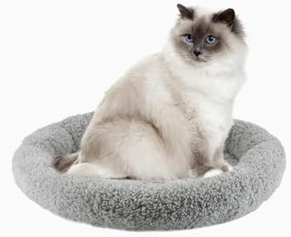 Round Cat Bed Washable Cat Donut Bed with Non-Slip Bottom Comfortable Soft Pet Bed for Indoor Cats/Gray (Diameter: 15.75")