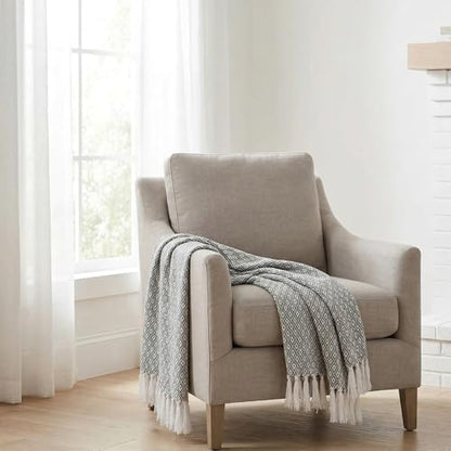 Americanflat 50x60 Throw Blanket - Soft and Breathable Cotton Throw Blanket for Couch, Bed, Chair - Decorative Blankets Perfect for Home or Outdoor Use - Cloud Grey and White Mini Diamond Design