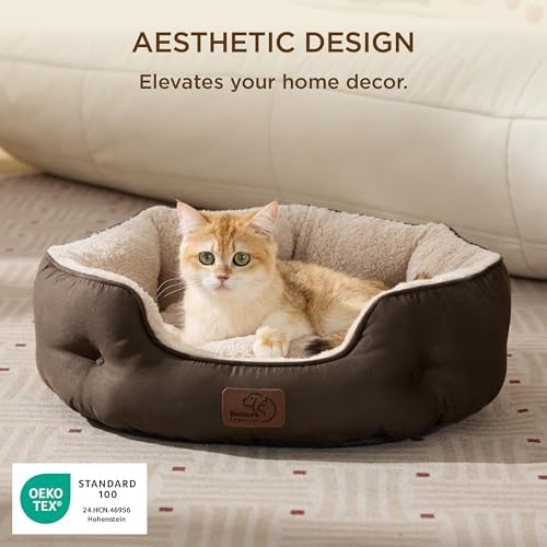 Bedsure Self Warming Cat Bed,Round Washable Small Dog Bed, 20In Brown