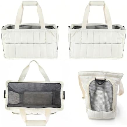 Dog Purse Carrier for Small Dogs, Small Cat Purse Carrier Soft with Large Pocket, Portable Pet Carrier Tote Bag with Safe Leash (White)