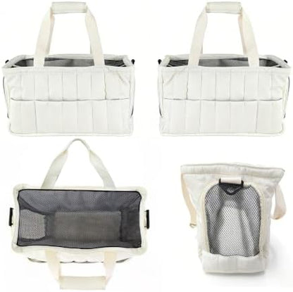 Dog Purse Carrier for Small Dogs, Small Cat Purse Carrier Soft with Large Pocket, Portable Pet Carrier Tote Bag with Safe Leash (White)