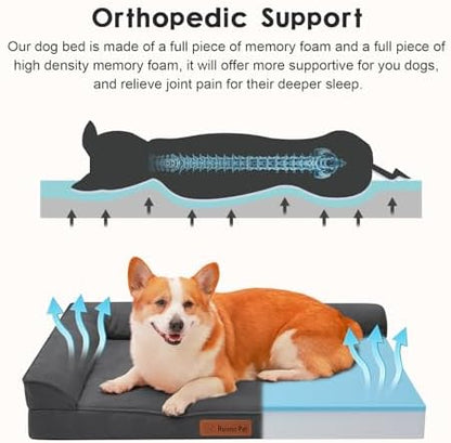 Rainmr Microsuede Dog Bed for Small & Medium Dogs - Orthopedic Dog Bed with Removable Washable Cover, Memory Foam Pet Bed Mat, 36x27 Inches, Dark Grey