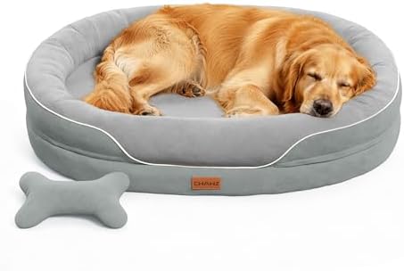 CWAWZ XL Orthopedic Dog Bed, Extra Large Dog Bed, Dog Sofa for Large Sized Dogs with Full-Surround Bolsters, Dual-Sided Dog Cooling Bed with Memory Foam, Washable Sofa with Nonslip Bottom, Light Grey