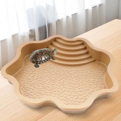 Reptile Bathing Pool with Ramp, Turtle Tortoise Water Bowl & Food Dish