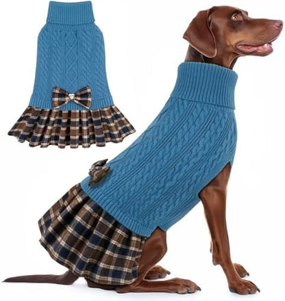 KYEESE Dog Sweater Dress for Large Dogs Turtleneck Thick Knit Pullover
