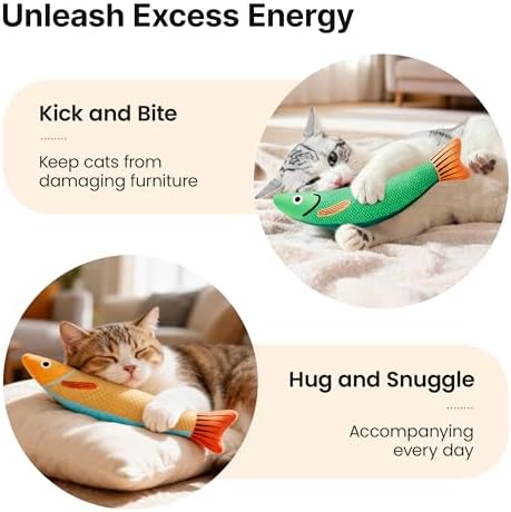Potaroma Cat Toys Saury Fish, 3 Pack, Catnip Crinkle Sound, Soft and Durable, Interactive Kitten Kicker for Indoor Kitty Exercise 9.4 Inches for All Breeds