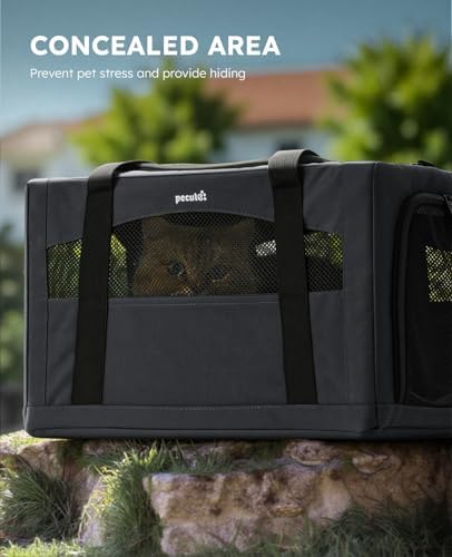 Pecute Cat Carrier Stable, Pet Carrier with Privacy Partition,Dark Gray