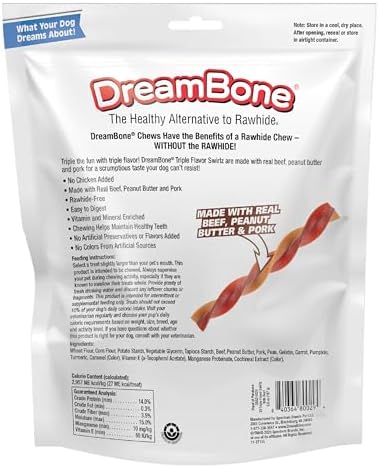 DreamBone Triple Flavor Swirlz Rawhide-Free Dog Treats, 25 Count