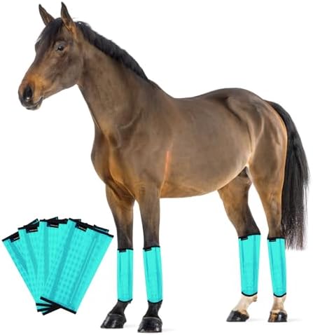 FOXLVDA Pony Fly Boots (Donkey/Mini Horse), Set of 4 - Loose Fitting Design, Breathable, Adjustable & UV Protective with Support Bars for Reduce Stomping & Leg Fatigue, 13hh-14.2hh (Green, Medium)