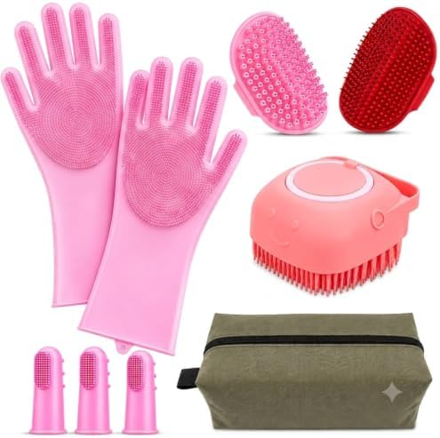 9PCS Pet Grooming & Bathing Kit with Storage Bag for Dogs & Cat (Pink)
