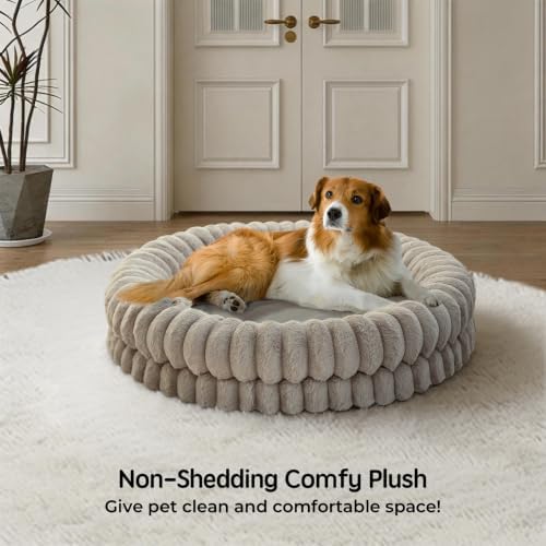BALANCE Luxury Donut Dog Bed, 36 Inches Round Dog Beds Large Sized Dogs Washable, Orthopedic Calming Dogs Bed for Pets with Anti-Slip Bottom, Oatmeal
