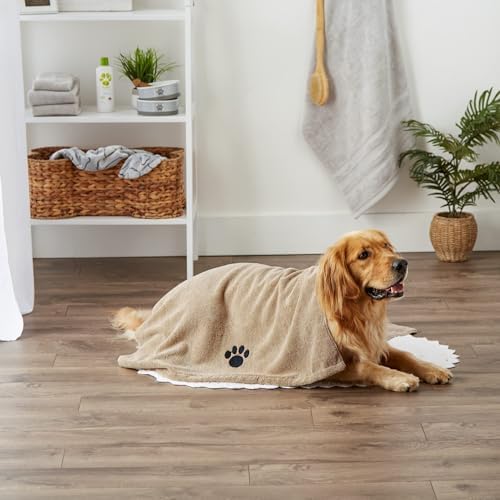 Bone Dry Pet Grooming Towel Collection Absorbent Microfiber X-Large, 41x23.5, Embroidered Taupe (Pack of 12)