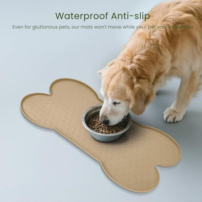PWTAA Dog Food Mat Anti-Slip Silicone Dog Bowl Mat Thicker Pet Placemat Waterproof Cat Feeder Pad with Raised Edge Puppy Kitten Feeding Mats Suitable Small Medium-Sized Dogs Cats Eating Tray