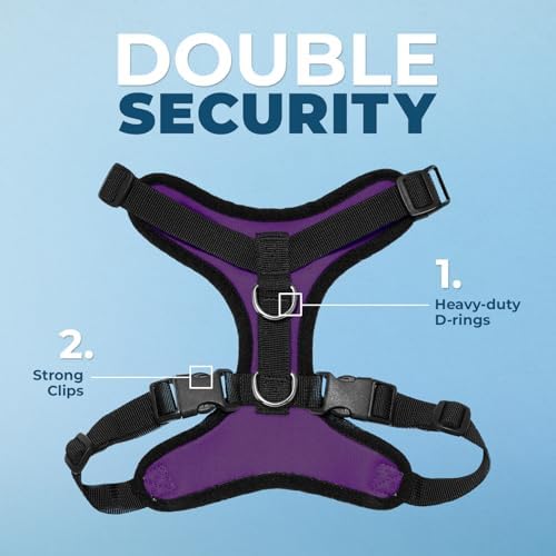 Best Pet Supplies Voyager Step-in Lock Pet Harness w Reflective Pet Leash Combo Set with Neoprene Handle 5ft - Supports Small, Medium and Large Breed Puppies/Cats - Purple/Black Trim, XS