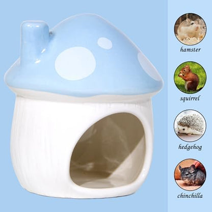 Ceramic Hide Hamster Hideout Small Pets Habitat House Accessories (Blue)