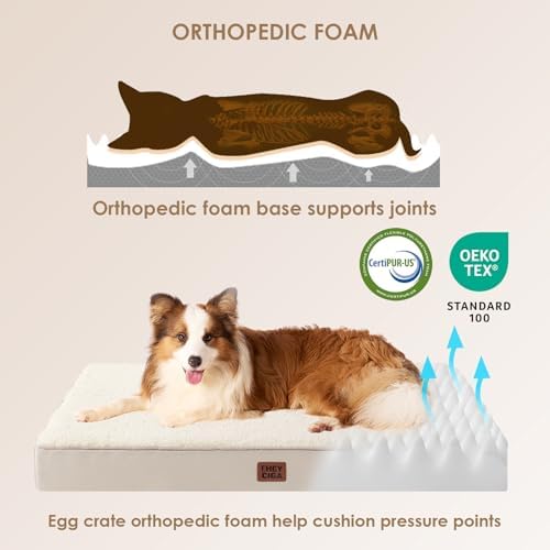 EHEYCIGA Orthopedic Dog Bed Large with Removable Washable Cover, 50IN Camel