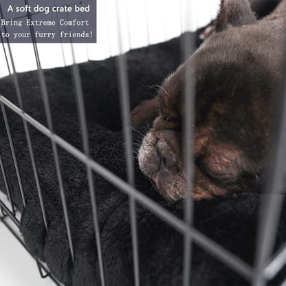 Small Dog Crate Bed 24 x 18 - Washable Extra Soft Kennel Mat, Cozy Fluffy With Anti-Slip Bottom for 24 Inch Crates - Pillow Cushion Puppy Mattress Pad, Black