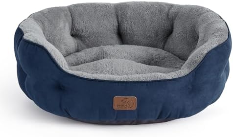 Bedsure Small Dog Bed Washable,Round Cat Beds for Indoor Cats,20in Navy