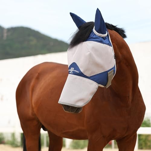 Harrison Howard Full Face Horse Fly Mask UV Protection and Breathable for Equine Use Comfortable Navy M