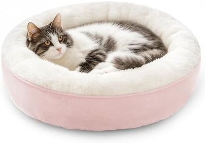 Love's cabin Round Donut Cat and Dog Cushion Bed, 20in Pet Bed for Cats or Small Dogs, Anti-Slip & Water-Resistant Bottom, Super Soft Durable Fabric Pet Beds, Washable Luxury Cat & Dog Bed Pink