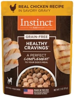 Instinct Healthy Cravings Natural Wet Dog Food Topper, Grain Free Recipe - Real Chicken, 3 oz. Pouches (Pack of 24)