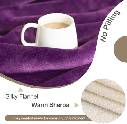 gogobunny Waterproof Pet Blanket for Small Dogs and Cats, Reversible Sherpa Fleece Soft Plush Throw for Couch Protection, Washable Furniture Protector (Dark Purple, 30x40 inches)