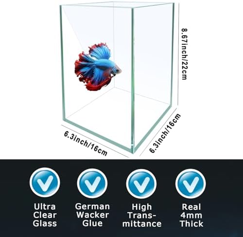 Ultra White Glass Betta Aquarium Starter Kits 1.5 Gallon Small Fish Tank, Betta Fish Tank with LED Light, Power Filter, 4mm Glass
