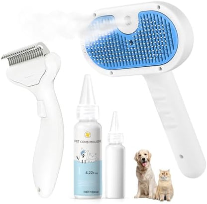 Pet Steam Brush for Dog, Cat & Dog brush for shedding - 1 Waterless Shampoo