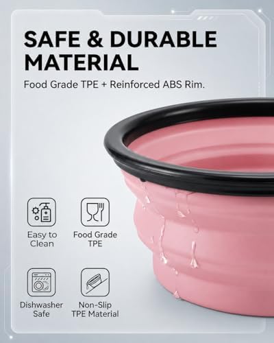Collapsible Dog Bowls for Travel, 2-Pack Dog Portable Water Bowl for Dogs Cats Pet Foldable Feeding Watering Dish for Traveling Camping with Carabiners, BPA Free (Purple&Pink, Large)