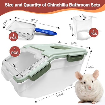 Large Chinchilla Sand Bath Container Kit Plastic Chinchillas Dust Bath House with Sand Cup and Sand Shovel Hamster Shower Room for Hedgehog Guinea Pig Squirrel and Other Small Animals(Green)