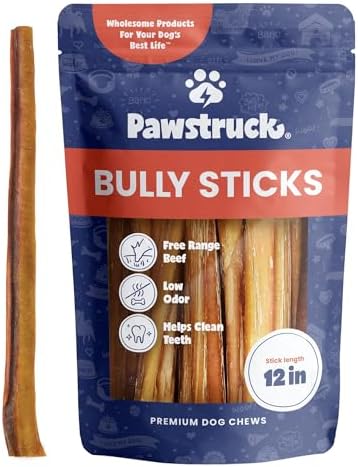 Pawstruck All-Natural 12" Bully Sticks for Dogs - Long Lasting, Rawhide-Free, Low Odor & Grain-Free Dental Chew Treat - Healthy Single Ingredient, 100% Real Beef - 1 lb Bag