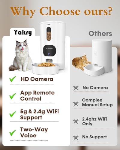 Yakry Automatic Cat Feeder with Camera - HD 1080P Video with Night Vision