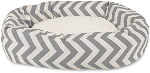 Majestic Pet 40 Inch Chevron Sherpa Calming Dog Bed Washable – Cozy Soft Round Dog Bed with Spine for Head Support - Fluffy Donut Dog Bed 40x29x9 (inch) – Round Pet Bed Large - GRAY