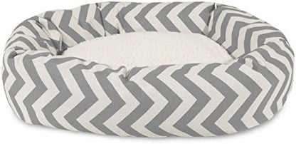 Majestic Pet 40 Inch Chevron Sherpa Calming Dog Bed Washable – Cozy Soft Round Dog Bed with Spine for Head Support - Fluffy Donut Dog Bed 40x29x9 (inch) – Round Pet Bed Large - GRAY