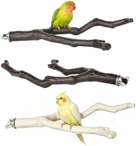 3 Pack Bird Perches for Cage, Bird Cage Accessories Branch Style Bird Stand with Mounting Hardware, Textured Climbing Perches for Budgie Cockatiels Finches Small Birds Plastic