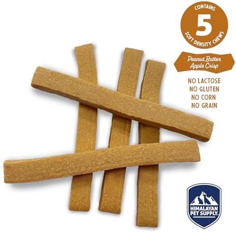 Himalayan Dog Chew PB Apple Crisp Yogurt Sticks | Prebiotic & Probotic Protein Rich | Lactose Free - Gluten Free - Corn Free - Grain Free | USA Made | All Breeds | Droolicious Dog Treats | 5 Pieces