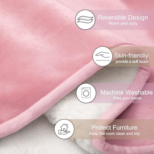 gogobunny Waterproof Bed Blanket, Reversible Sherpa Fleece Throw Blanket for Dog Puppy Cat, Furniture Cover Protects Bed Couch Sofa from Liquid Pee and Pet Fur (Pink, 25x35 inches)