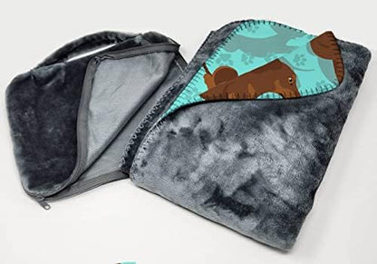 Caroline's Treasures MLM1017TBLT Chocolate and Tan Dachshund Soft Travel Blanket with Bag Airplane Blanket, Indoor Outdoor Camping Blanket for Traveling, Picnics, Beach Trips, Concerts