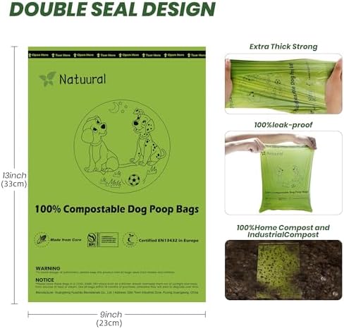 Certified Compostable Dog Poop Bags-270 Plant Based Bags (18Rolls)