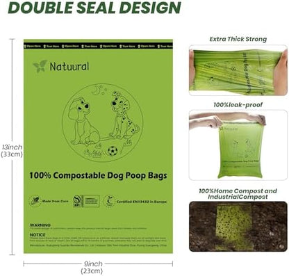 Certified Compostable Dog Poop Bags-270 Plant Based Bags (18Rolls)