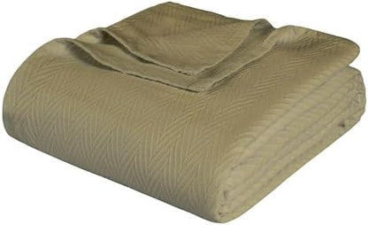 Superior Metro All-Season Cotton Blanket, Woven Blanket for Couch, Bed, Bedding, Farmhouse, Home Essentials, Cute and Cozy Bohemian Blankets, Herringbone Weave, King, Sage